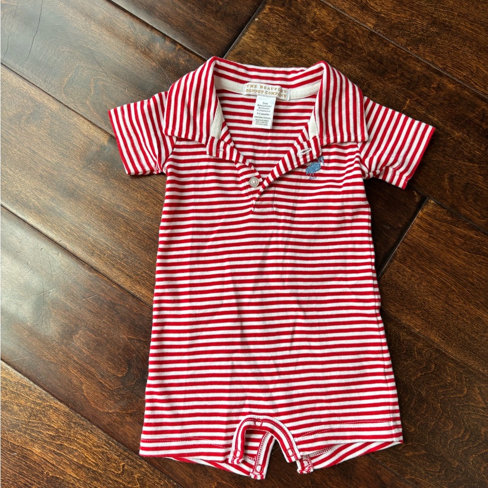 The Beaufort Bonnet Company Red and White Striped Bodysuit